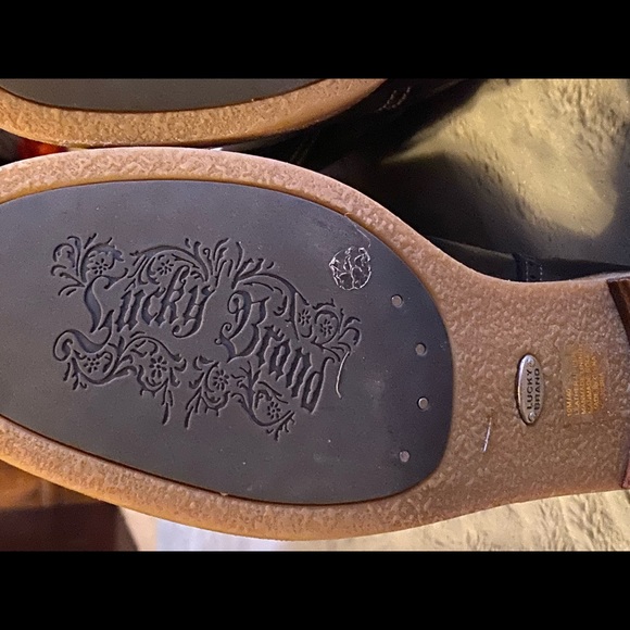 Lucky brand Andria black, tall leather books faux crepe sole gently worn size 10 - Picture 5 of 16